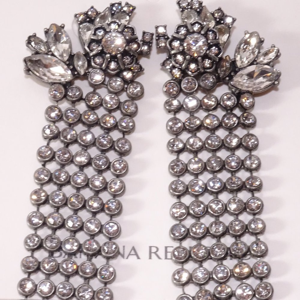NWT Banana Republic Drama Gunmetal Crystal Flower Drop Earrings NWT 68